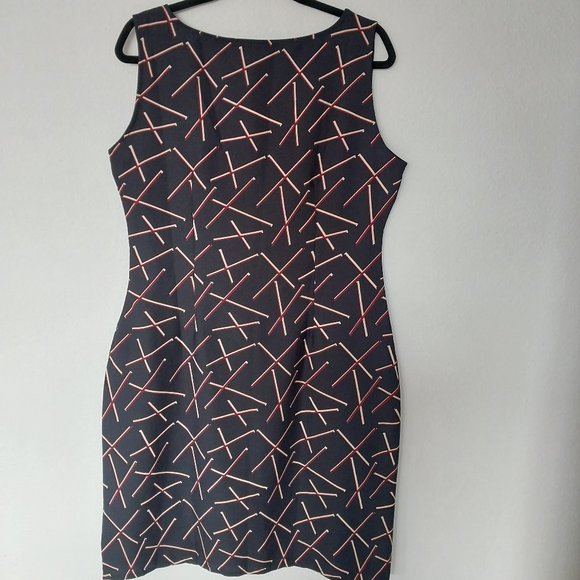 Tokyo Talkies Retro Style Sleeveless Navy Geometric Print Sheath Dress NWT - Picture 2 of 8